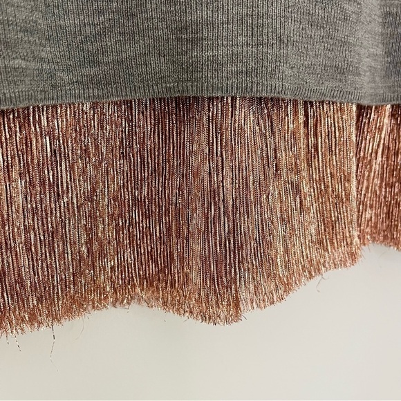 J. Crew Merino Wool Rose Gold Lame Hem‎ Sweater Grey Women’s Size XS - Picture 10 of 12